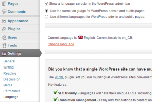 WordPress Language Plugin Sprache auswählen